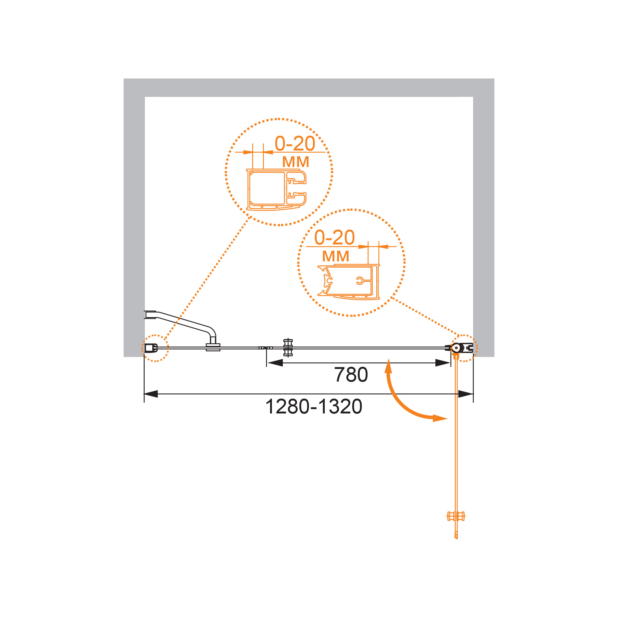Душевая дверь CEZARES ELENA-W-B-11-40+90-P-Cr-R