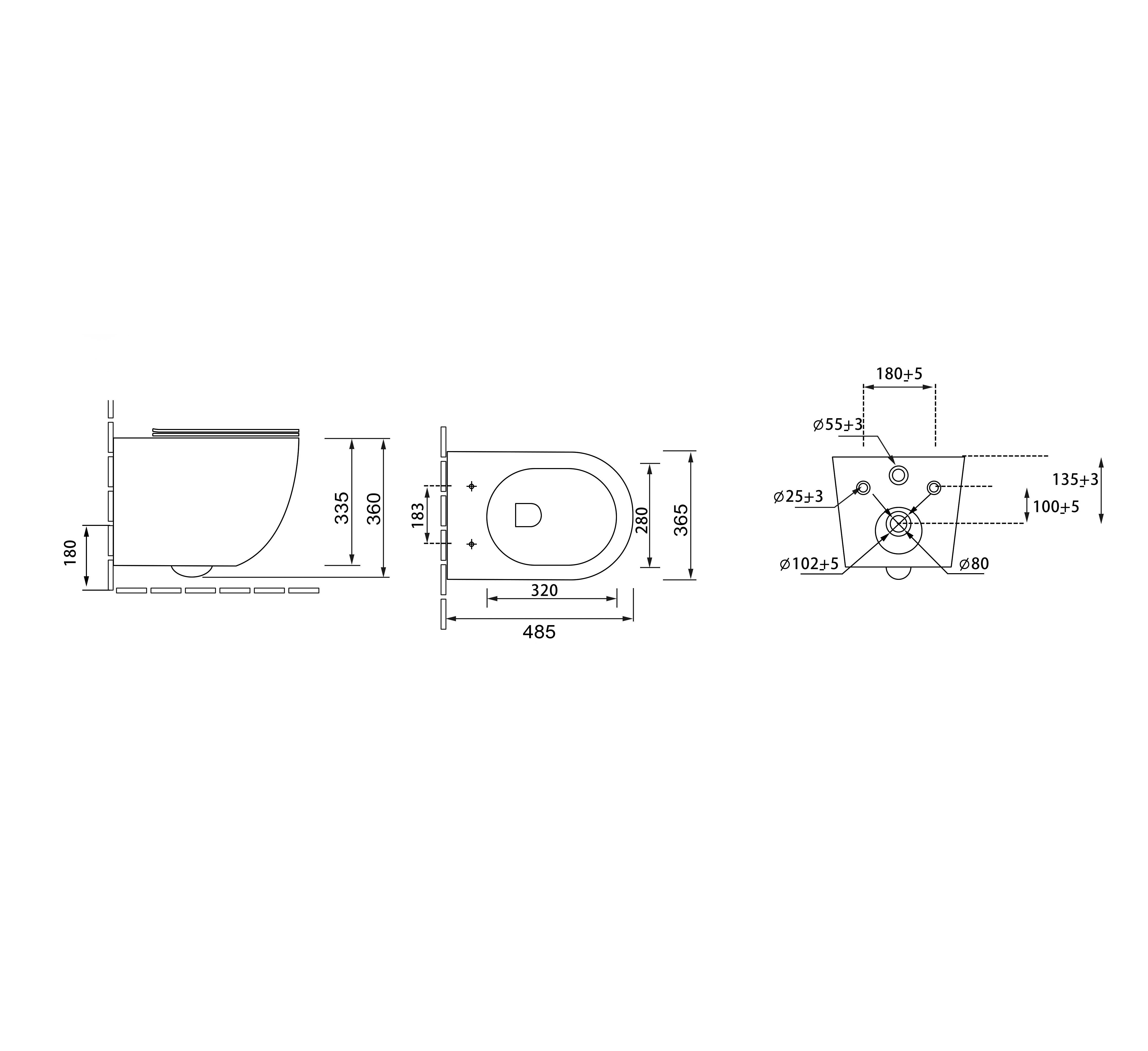 Унитаз gr-4455lims color (485*365*360) подвесной безободковый