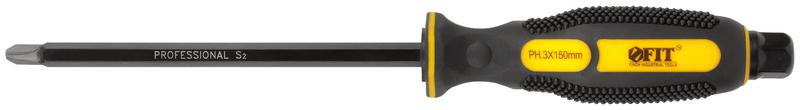 Отверткa ударная сталь S2 шестигран. жало боек под ключ прорезиненная ручка профи 8х150мм PH3 FIT 55628
