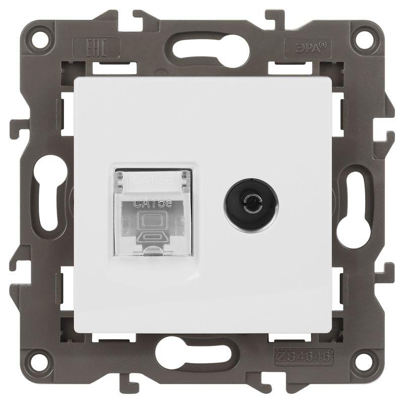 Розетка компьютерная + телевизионная 2-м Elegance 14-3110-01 RJ45 + TV IP20 механизм бел. Эра Б0034314