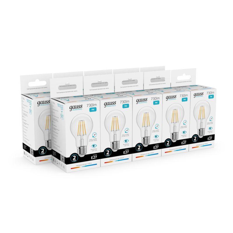 Лампа светодиодная филаментная Filament Elementary А60 9Вт 4100К Е27 730лм GAUSS 22229