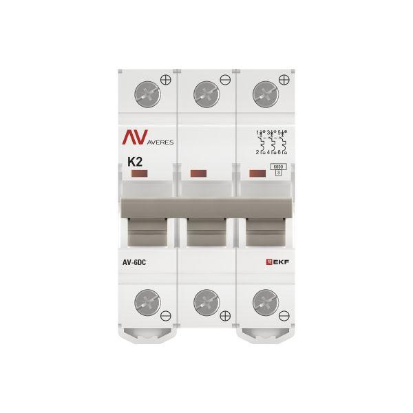 Выключатель автоматический модульный 3п K 2А 6кА AV-6 DC AVERES EKF mcb6-DC-3-02K-av