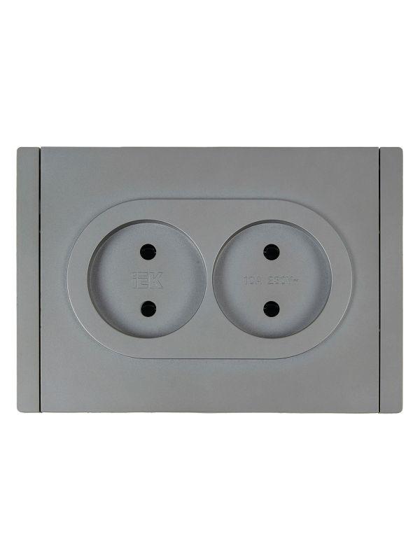 Розетка 2-м СП FORTE&PIANO FP526 10А без заземл. без защ. шторок безвинт. крепл. сталь IEK FP-R20-10-1-K46