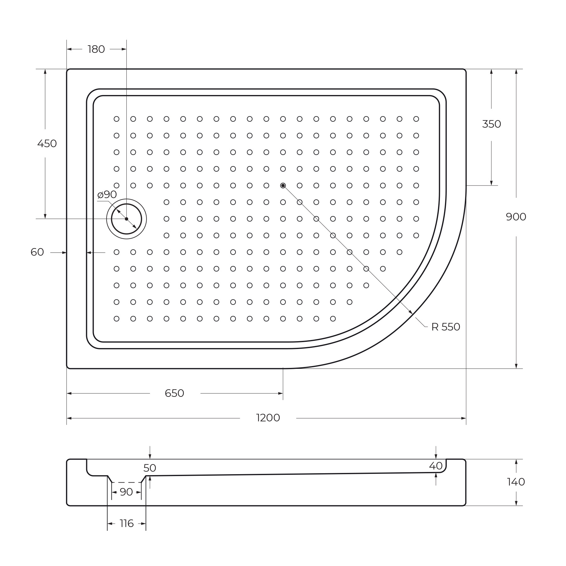 Акриловый поддон CEZARES TRAY-A-RH-120/90-550-15-W-L