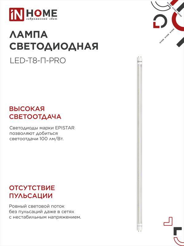 Лампа светодиодная LED-T8-П-PRO 20Вт трубчатая с двухсторонним цоколем прозрачная 4000К нейтр. бел. G13 2000лм 230В 1200мм неповоротн. IN HOME 4690612030982