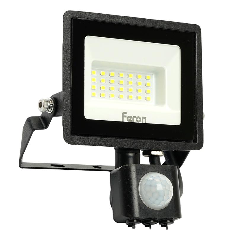 Прожектор светодиодный с датчиком движения 20Вт 6400К 230В черн. IP44 LL-906 FERON 29556