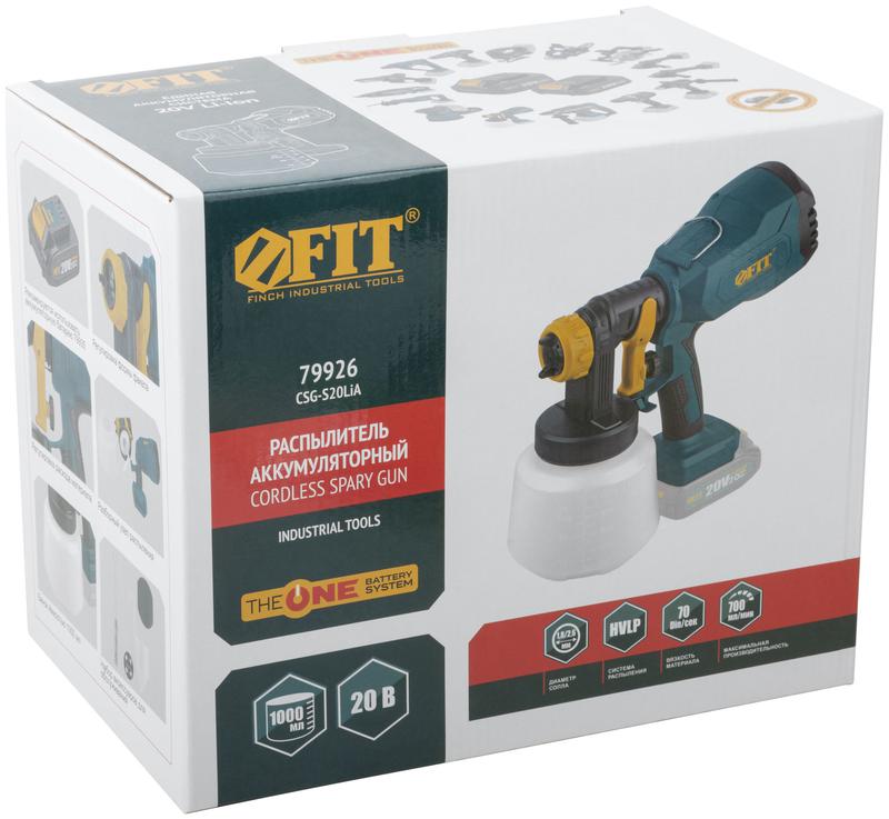 Распылитель аккумуляторный 20В 1.8/2.5мм 1000мл 70DIN/сек 700мл/мин HVLP FIT 79926