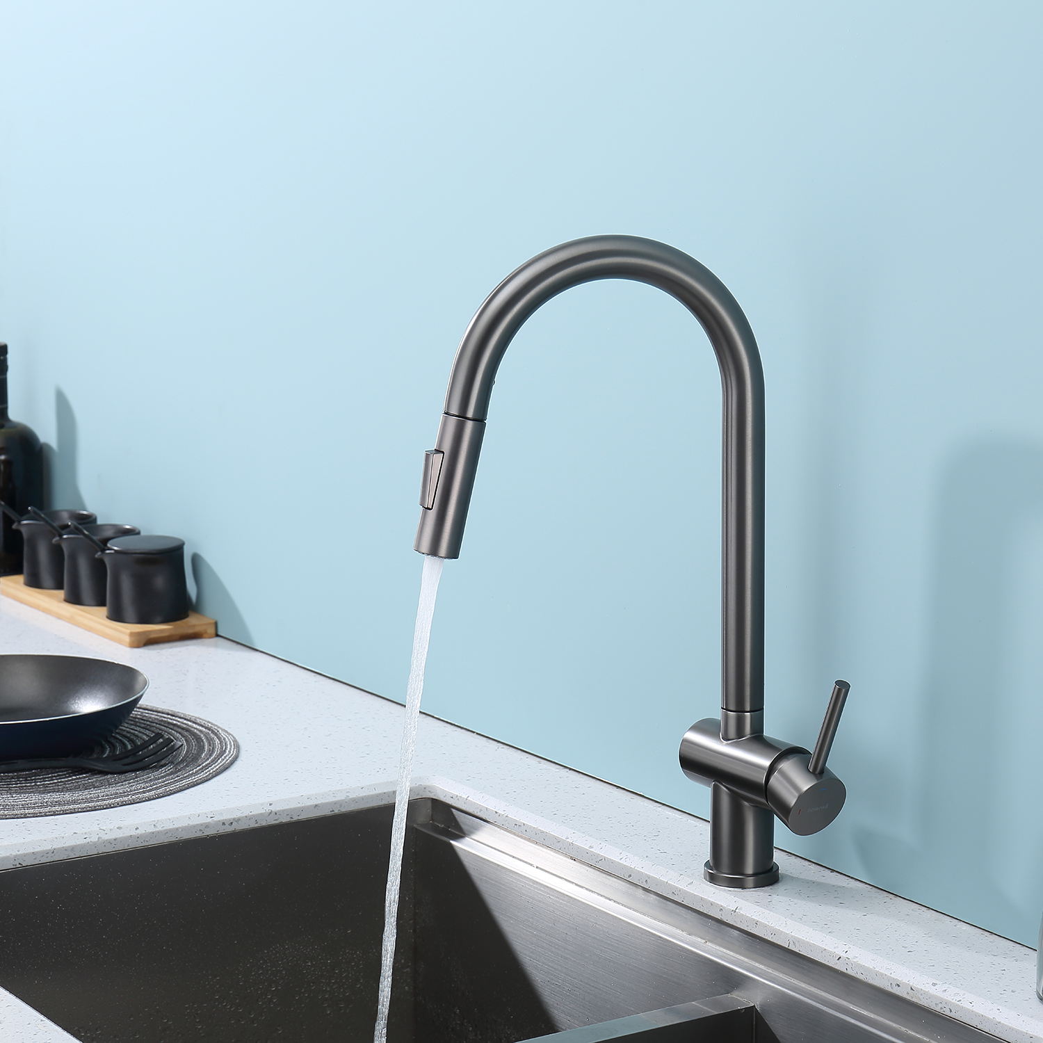 Смеситель для кухни с выдвижным изливом Splenka S204.49.09, графит