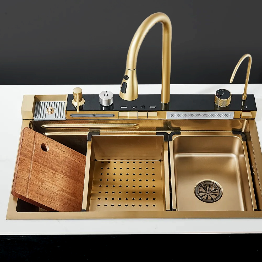 Многофункциональная мойка GLORIA Nano Gold (золото) из нержавеющей стали, кухонная (750х460х230) Ceruttispa
