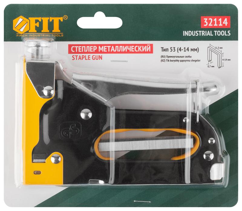 Степлер для узких скоб "тип 53" 4-14мм с регулировкой силы удара металлический корпус FIT 32114