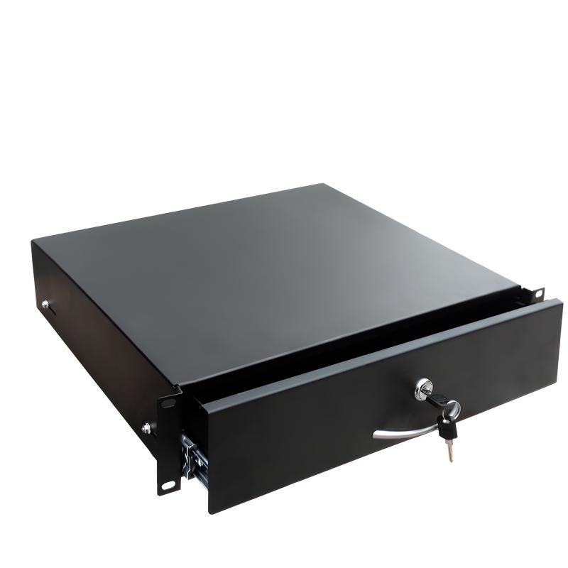 Полка выдвижная (ящик) 19дюйм 2U для технической документации и инструментов с ключом RAL 9005 черн. SYSMATRIX RD 0302.900