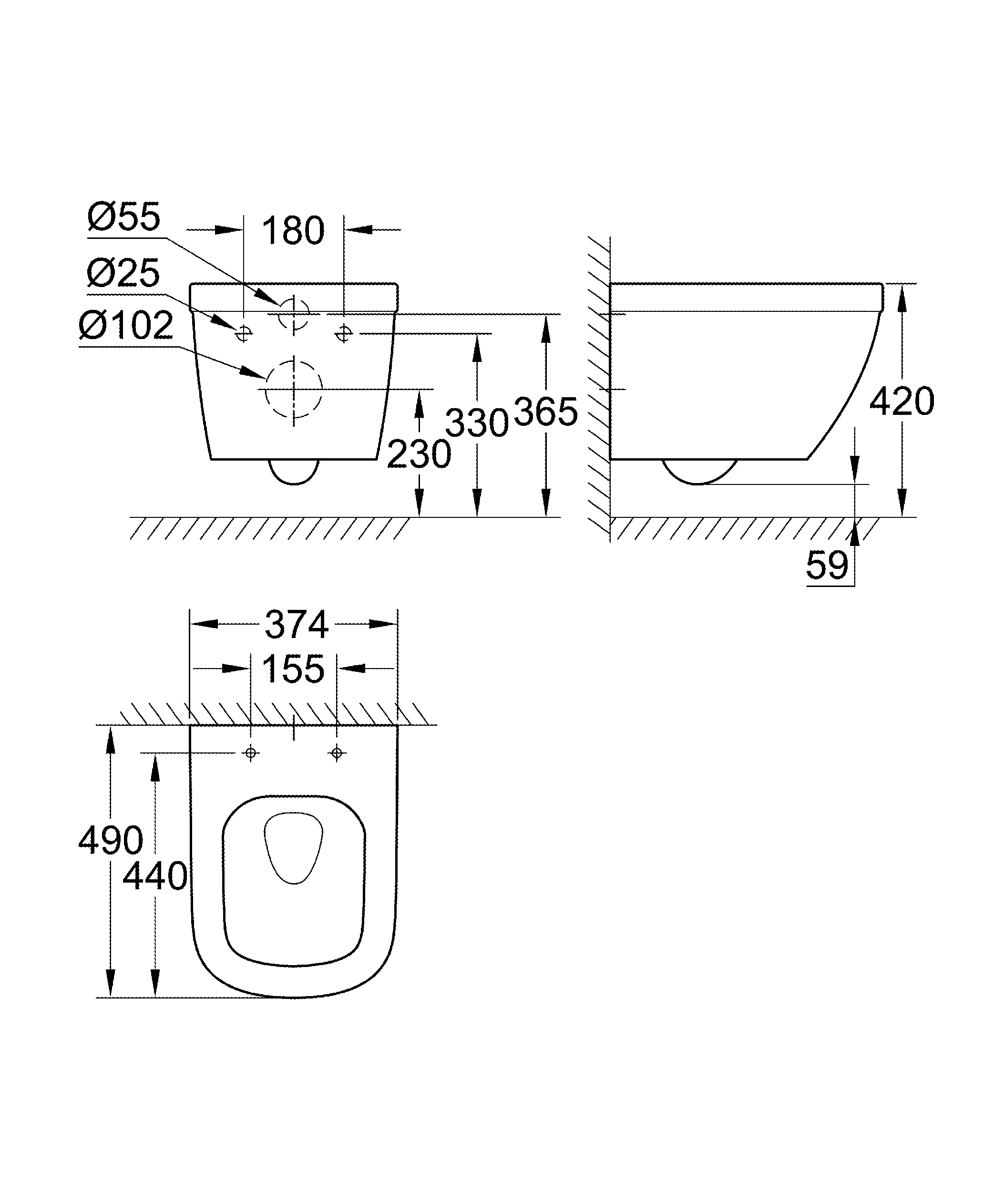 39206000 Унитаз подвесной, компактный, GROHE Euro Ceramic, альпин-белый