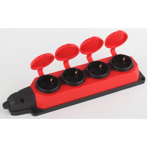 Колодка удлинителя 4-м с заземл. 16А IP44 K-4e-RED-IP44 каучук красн. Эра Б0044553