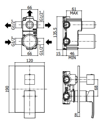 Смеситель встраиваемый для душа на 3 выхода Paffoni ELLE EL019NO/M встраиваемый на 3 выхода Черный матовый