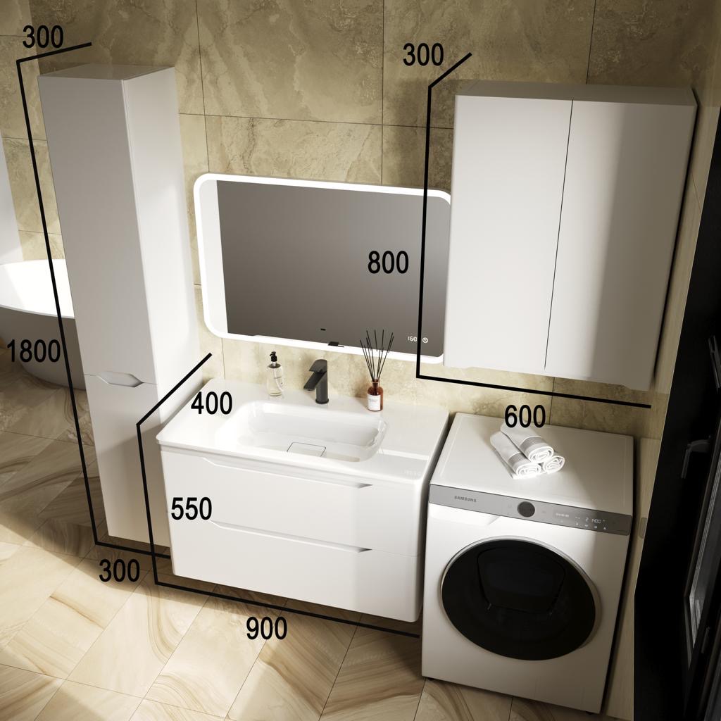 Тумба подвесная "Марелла 90" (2 ящ.) Люкс антискрейтч белый матовый, PLUS