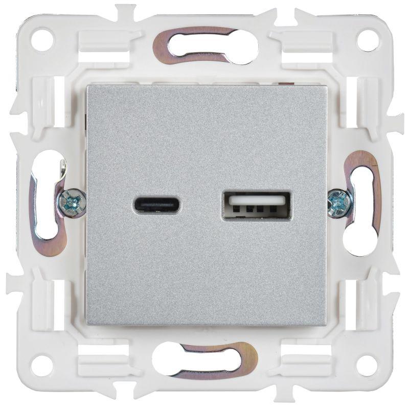 Розетка USB A+C 18Вт SKANDY SK-R13S серебр. IEK SK-U22-018-K23