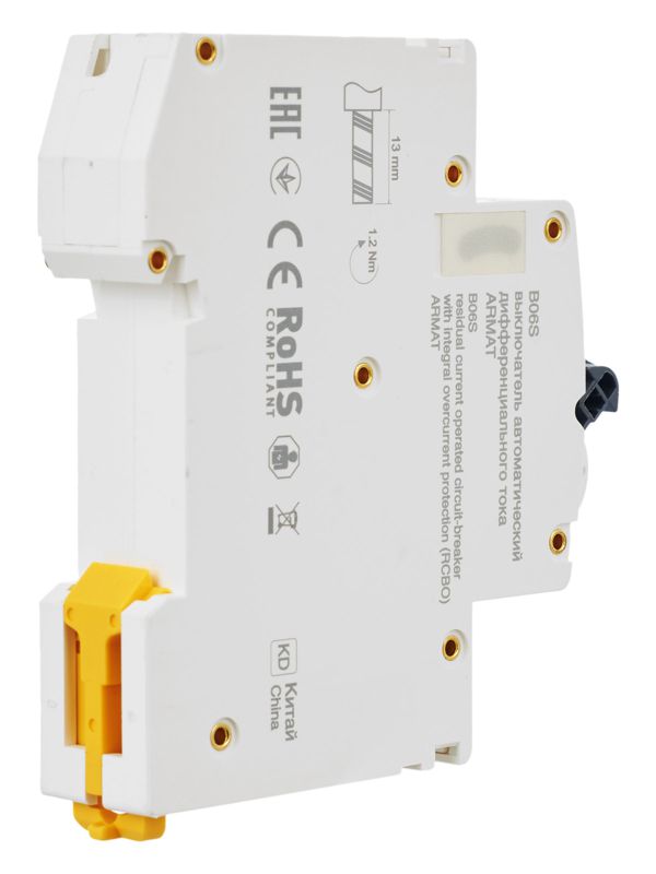 Выключатель автоматический дифференциального тока 2п (1P+N) C 32А 30мА тип AC АВДТ B06S 18мм ARMAT IEK AR-B06S-1N-C32C030