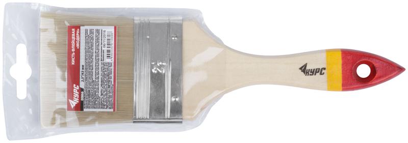 Кисть флейцевая "Модерн" 2.5дюйм (63мм) искусственная щетина деревянная ручка КУРС 00866