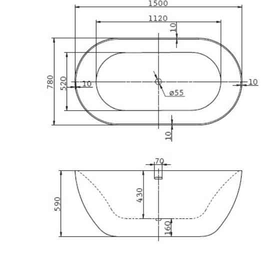 Акриловая ванна BELBAGNO BB27, 1500x780x590