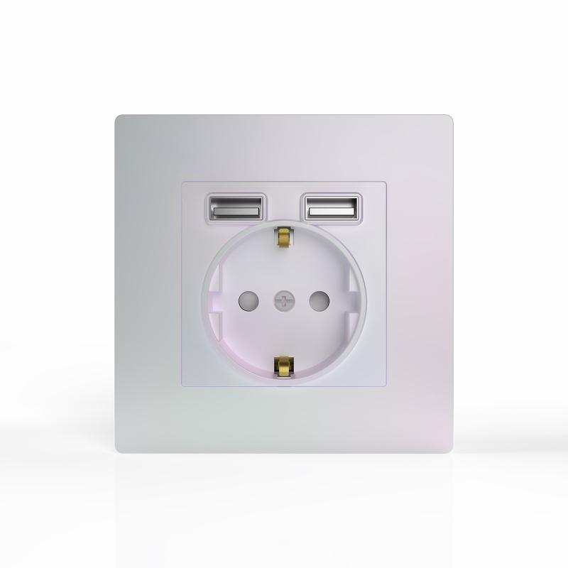 Розетка 1-м СП Pixel IP20 с заземл. с 2-мя заряд. устр. USB тип A+A механизм перламутр. TOKOV ELECTRIC TKE-PX-R1U2A-C04