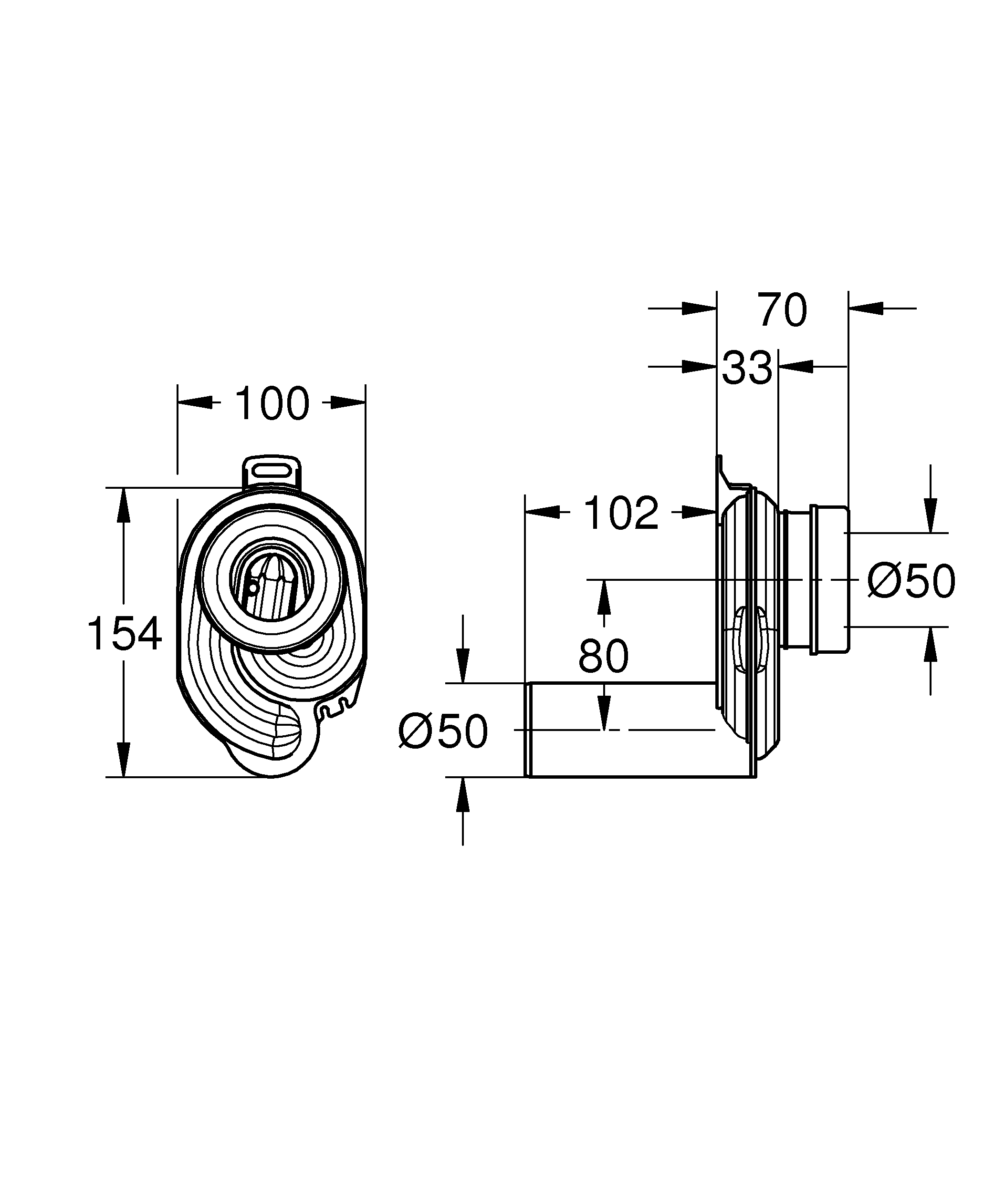 39732000 Сифон для писсуара GROHE Bau Ceramic горизонтальный, хром