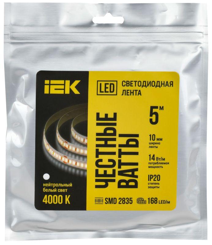 Лента светодиодная 2835-168LED 14Вт/м IP20 10мм 24В 4000К (уп.5м) IEK LSR6-10-168-20-1-05