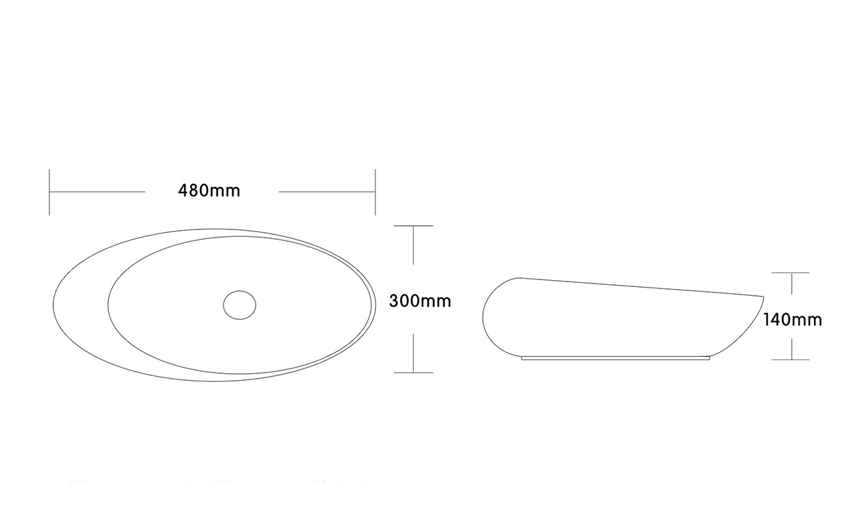 Раковина CR0058A накладная, белая, смещенный овал 480х300х140 Ceruttispa