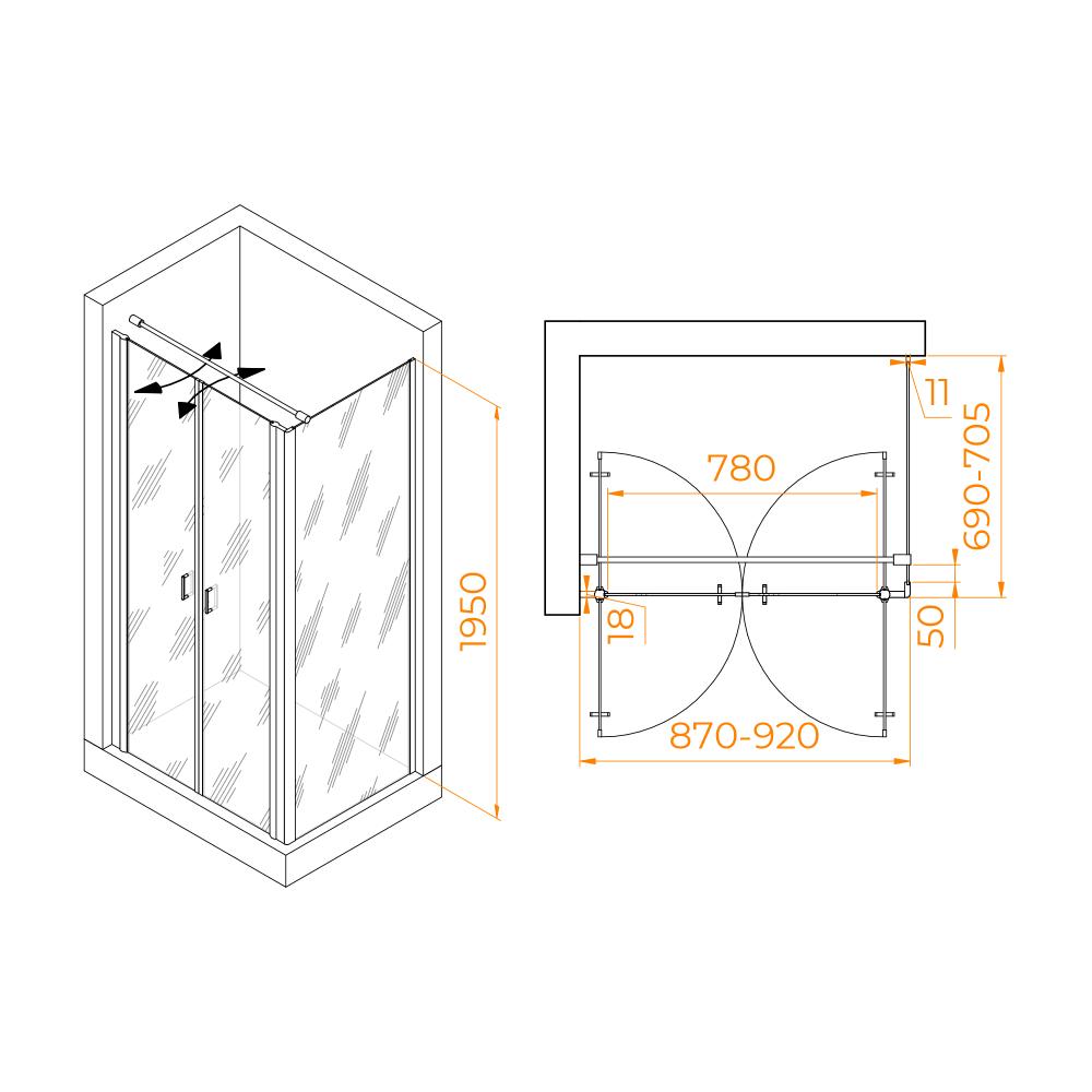 Душевой уголок RGW PA-144B (PA-104B+Z-050-2B+O-104B), 060814497-014
