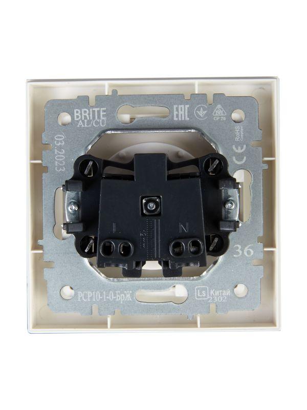 Розетка СП BRITE РСР10-1-0-БрЖ 10А в сборе без заземл. без защ. шторок жемчуж. IEK BR-R10-10-K36-F