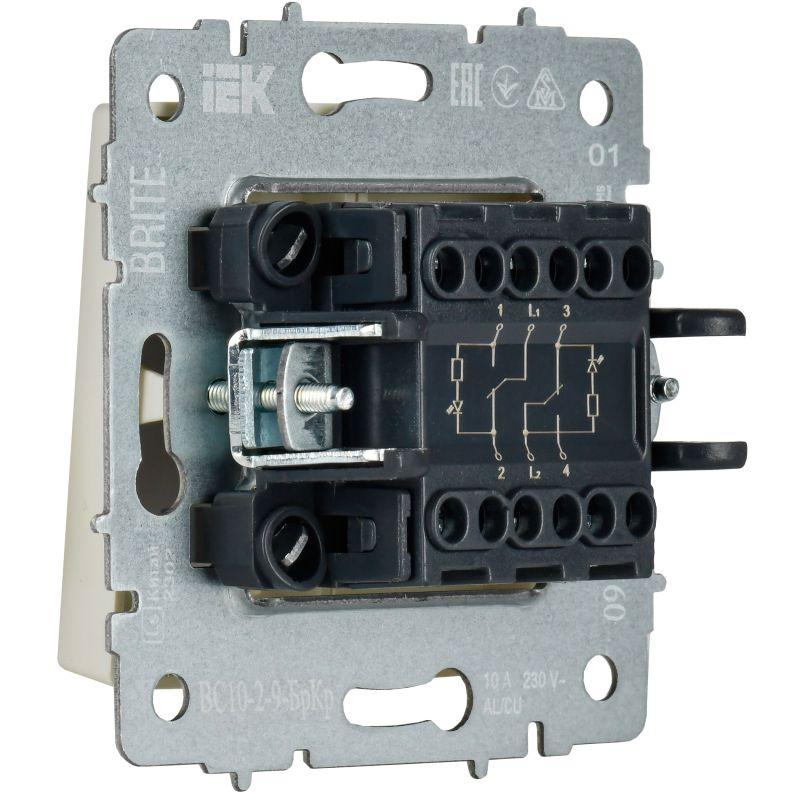 Выключатель 2-кл. BRITE 10А ВС10-2-9-БрКр для отелей с индик. механизм беж. IEK BR-V20-2-10-K10