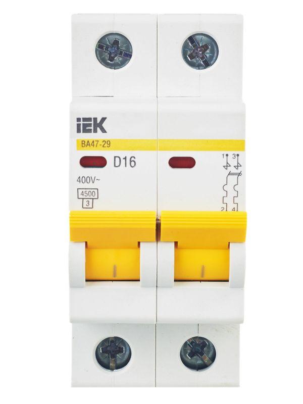 Выключатель автоматический модульный 2п D 16А 4.5кА ВА47-29 KARAT IEK MVA20-2-016-D