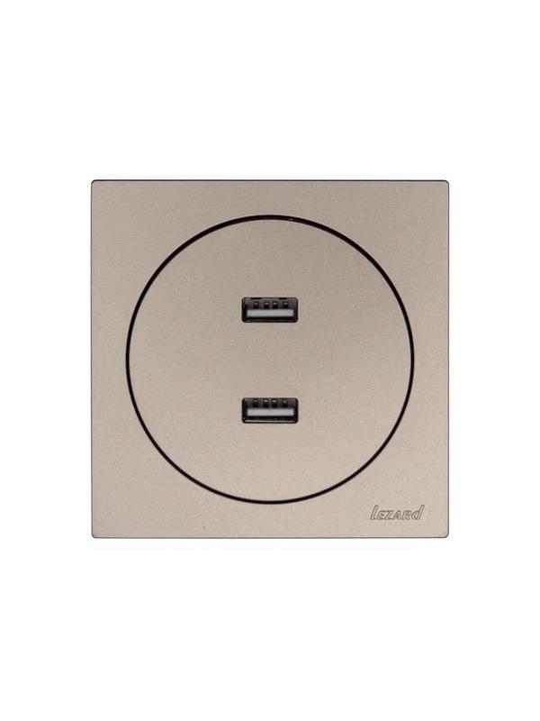 Розетка 2-м СП OSEN USB разъем механизм титан LEZARD 743-3788-192