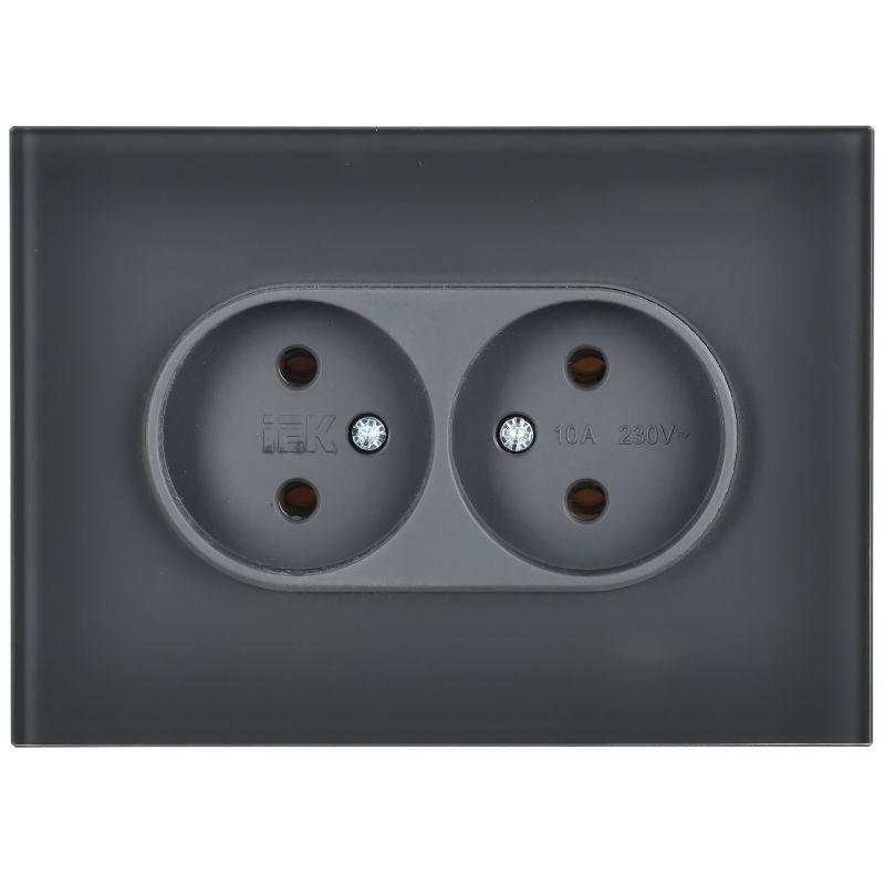 Розетка 2-м SKANDY 10А без заземл. без защ. шторок для плоской вилки SK-R03G графит IEK SK-R20-10-K53