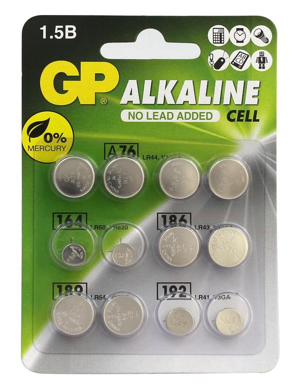 Набор алкалиновых элементов питания LR44 - 4шт; LR60 - 2шт; LR43 - 2шт; LR55 - 2шт; LR41 - 2шт (блист.12шт) GP 3153