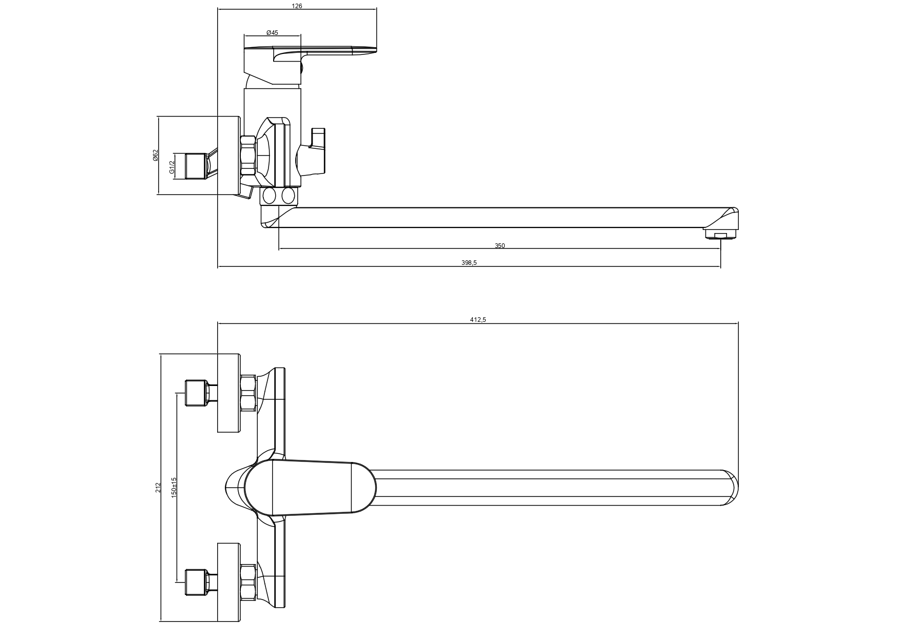 Смеситель Aquatek НИКА для ванны с длинным изливом AQ1842BGM    оружейная сталь