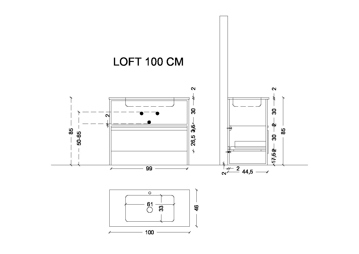 Ящик под консоль LOFT 100 Антрацит, 1 полка