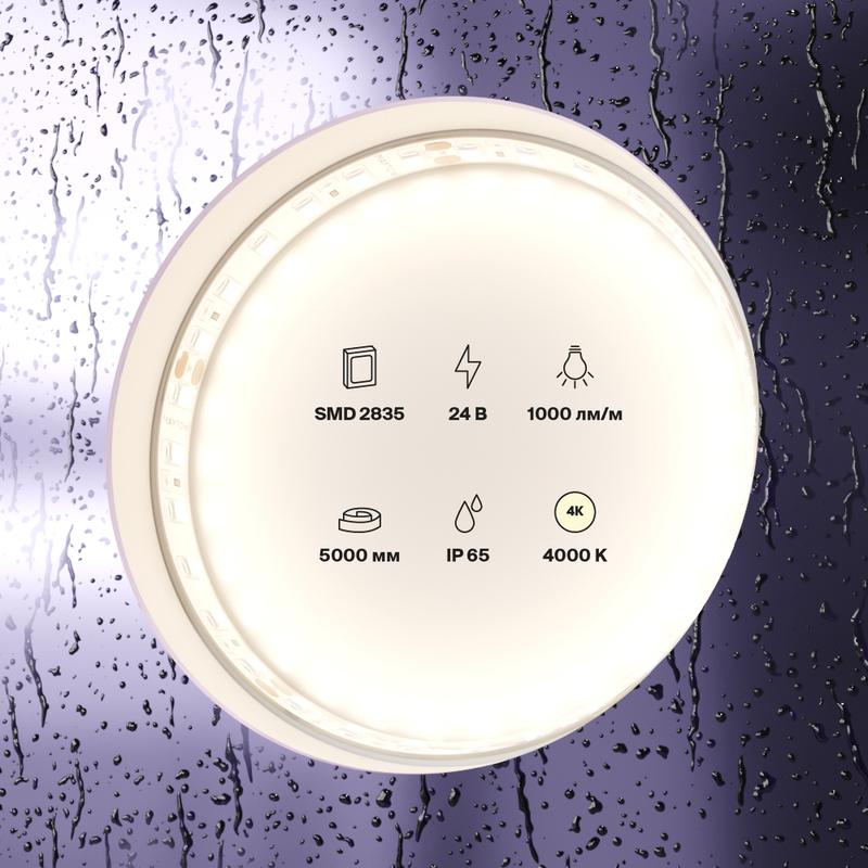 Лента светодиодная 24В 2835 9.6Вт/м 4000К IP65 (уп.5м) Maytoni 10146