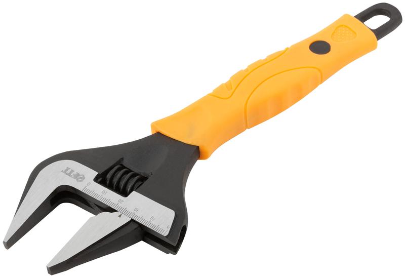 Ключ разводной "Эталон" CrV узкие губки шкала экстра увелич. захват прорезин. ручка 250мм 50мм FIT 70197