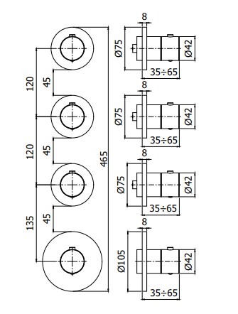 Внешняя часть смесителя Paffoni MODULAR BOX MDE019NO на 3 выхода Черный матовый