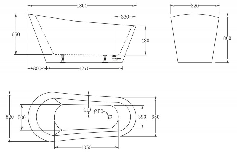 Акриловая ванна без перелива BELBAGNO BB63-1800-W0, 1800х870х850