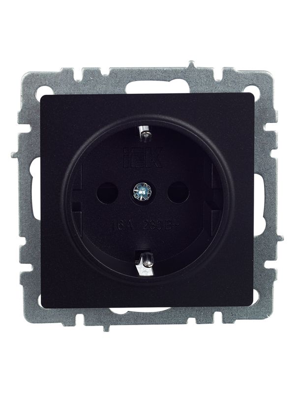 Розетка BRITE РС14-1-0-БрЧ 16А с заземл. защ. шторки механизм черн. IEK BR-R14-16-K02