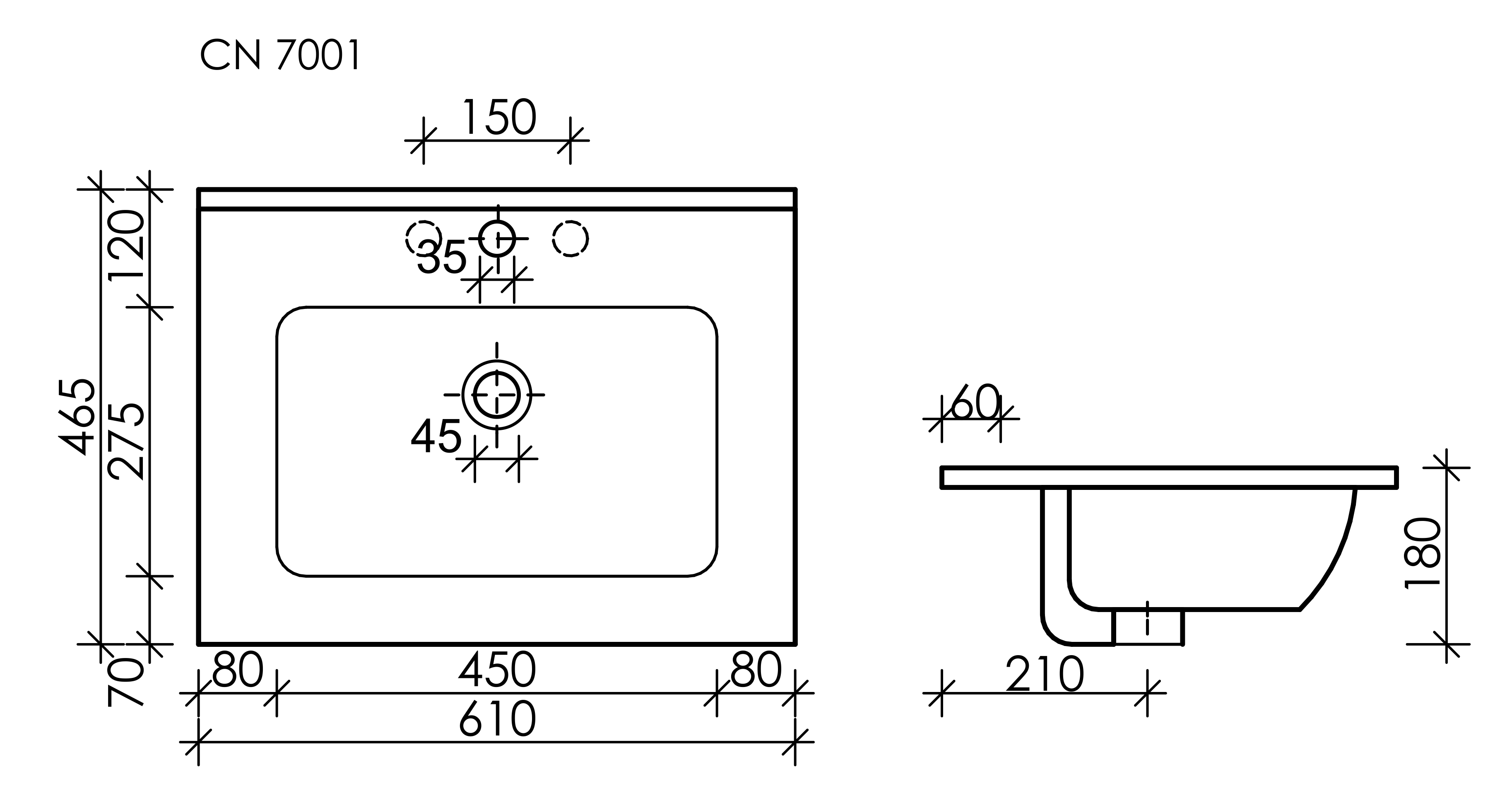 Умывальник накладной прямоугольный Element 610*465*180мм, CN7001
