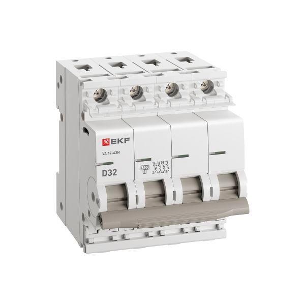 Выключатель автоматический 4п D 32А 4.5кА ВА 47-63N PROxima EKF M634432D