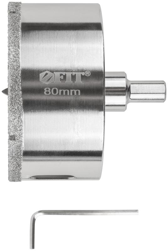 Коронка кольцевая по керамограниту камню и кафелю алмазная с центровочным сверлом 80х70мм FIT 16228