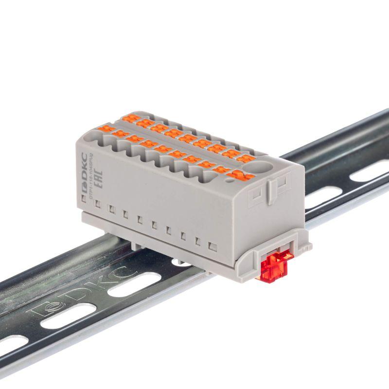 Блок распределительный зажим push-in 1 ввод 6кв.мм 18 точек подключения 25кв.мм сер. DKC DTP1-118-104SPUG