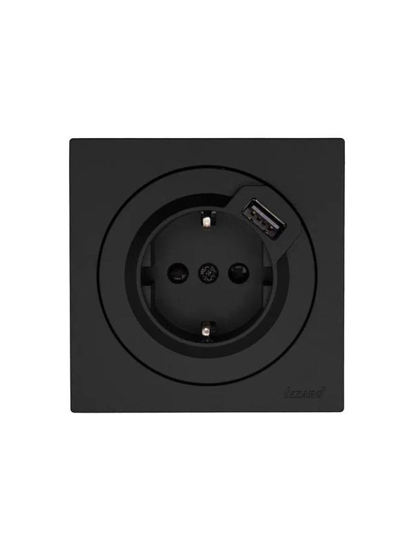 Розетка 1-м СП OSEN с заземл. + USB разъем механизм черн. бархат LEZARD 743-4288-181