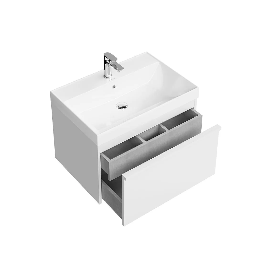 Тумба MODULA подвесная 70 с ящиком 1+1, белая глянцевая