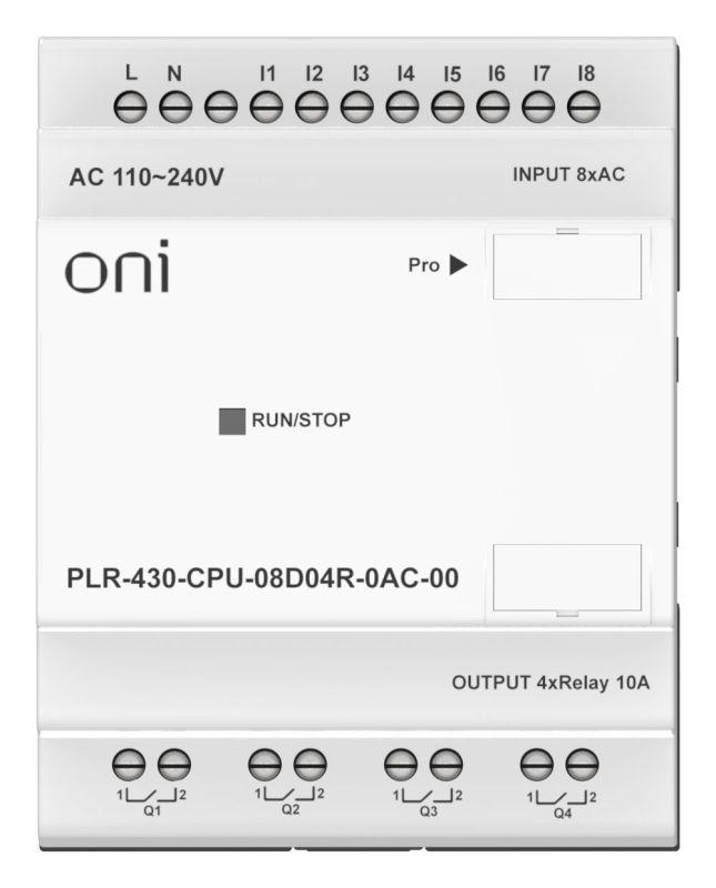 Модуль ЦПУ ПЛК 430 8 DI 4 RO 220В AC без экрана ONI PLR-430-CPU-08D04R-0AC-00