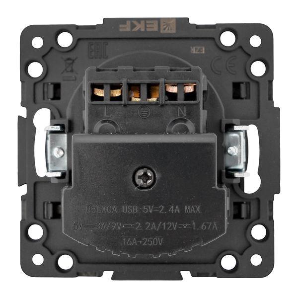 Розетка 1-м СП Стокгольм 16А USB 2A с заземл. защ. шторки винтов. клеммы механизм черн. EKF EZR16-2USB-typeA