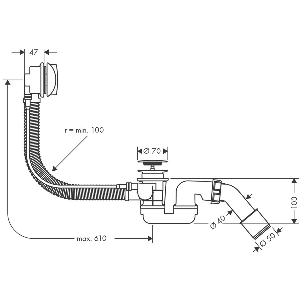 Слив-перелив Hansgrohe Flexaplus 58143000 для ванны